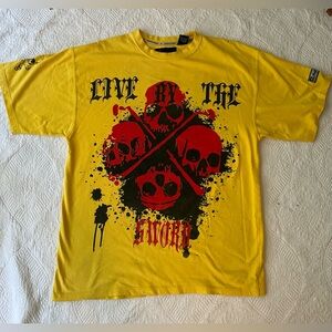 Johnny Blaze 90s Live by the Sword, Die by the Sword. Yellow XL. Skulls. Stain